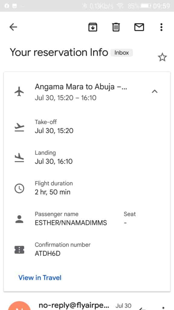 Air Peace Abuja to Anambra Flight reservation email